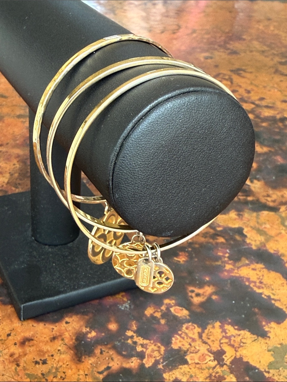 Coach Gold-Tone Charm Bangle Bracelets-Set of 3